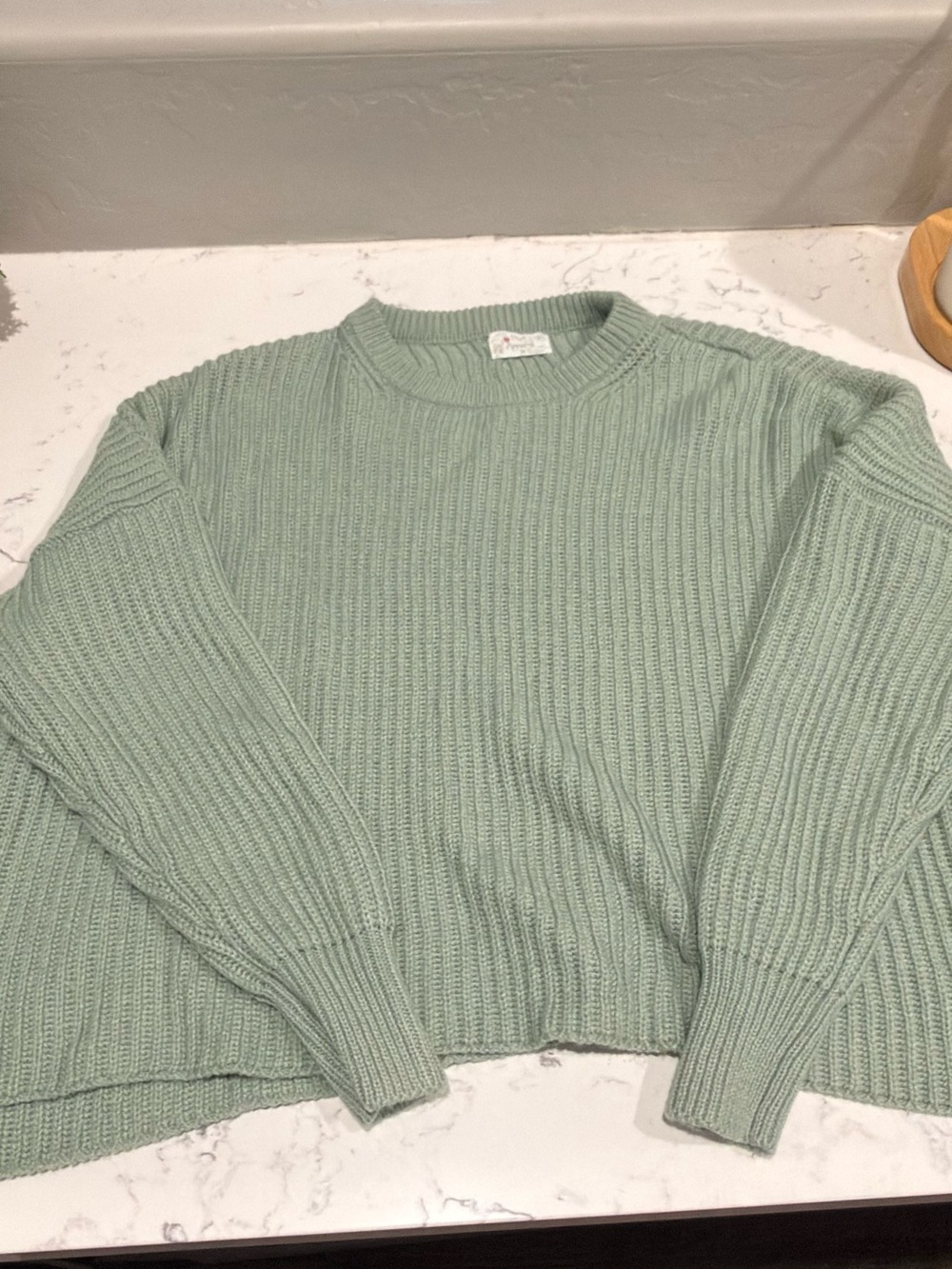 Poof! Ribbed Crewneck Sweater in Light Sage